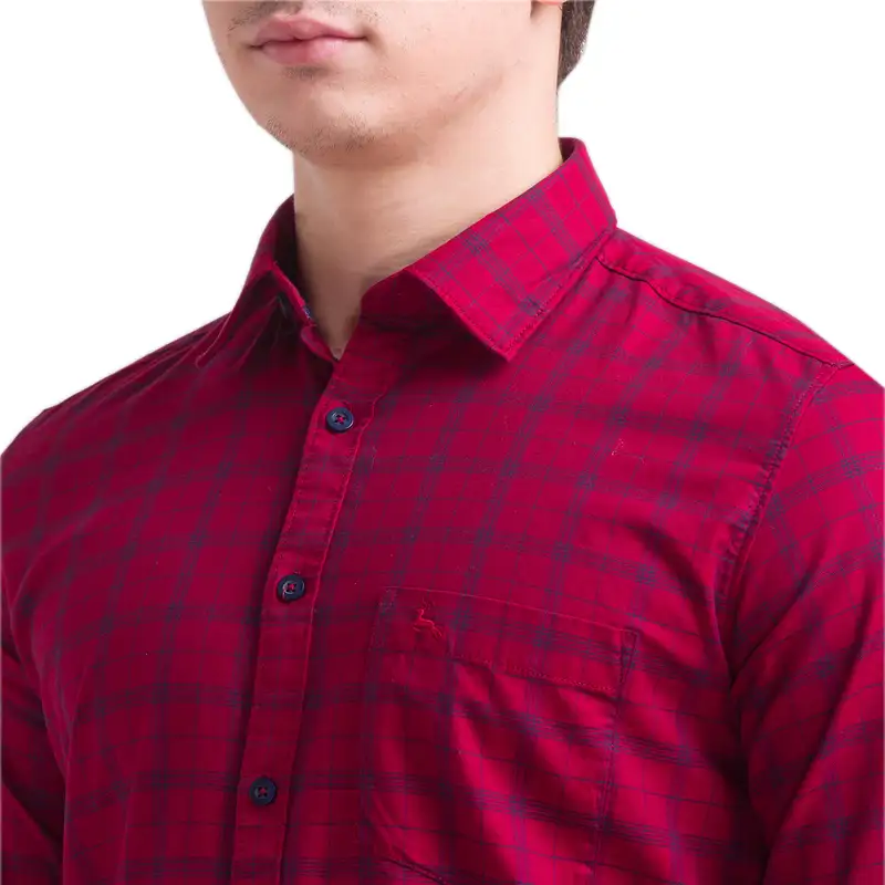 Men Red Slim Fit Checks Cotton Full Sleeve Shirts - Image 6