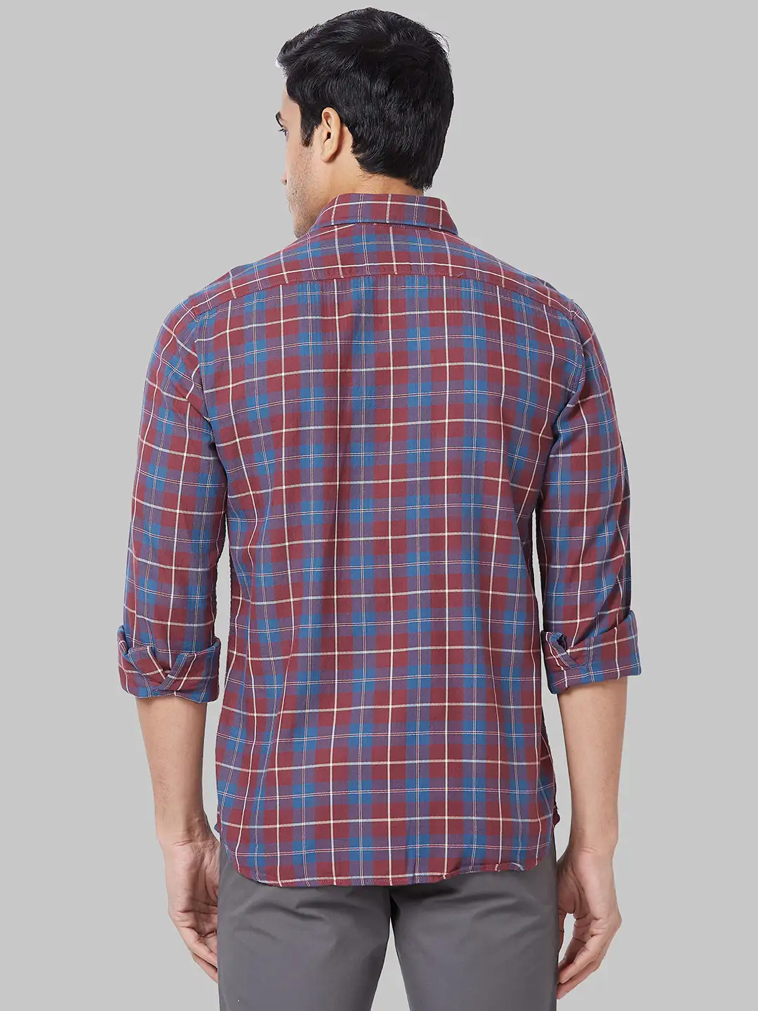 Men Red Slim Fit Checks Cotton Full Sleeve Shirts - Image 4