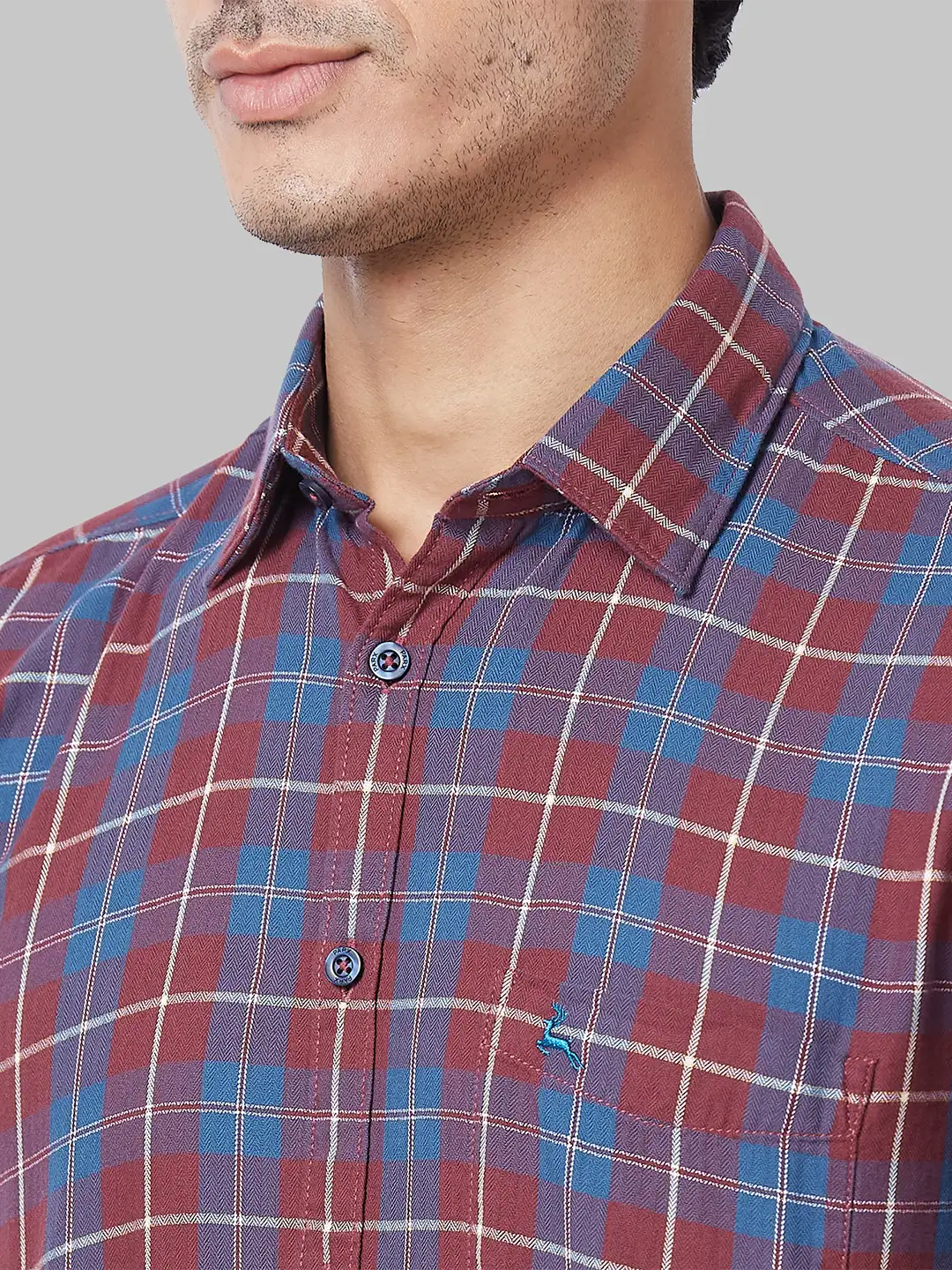 Men Red Slim Fit Checks Cotton Full Sleeve Shirts - Image 6
