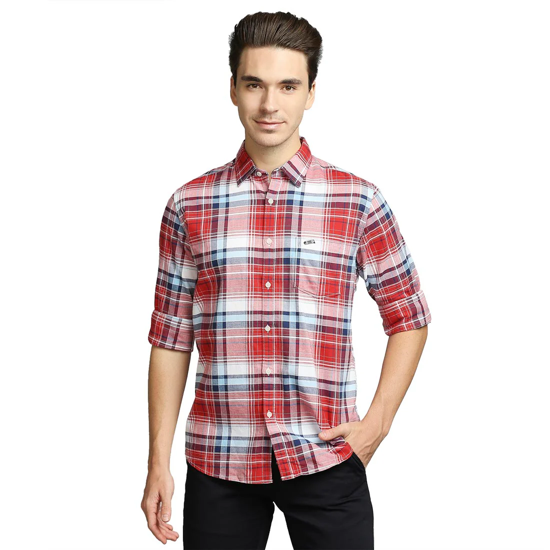 Men Red Slim Fit Checks Cotton Full Sleeve Shirts
