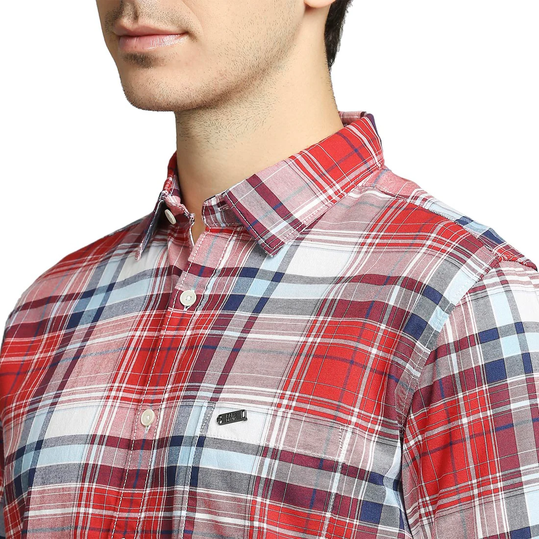 Men Red Slim Fit Checks Cotton Full Sleeve Shirts - Image 6