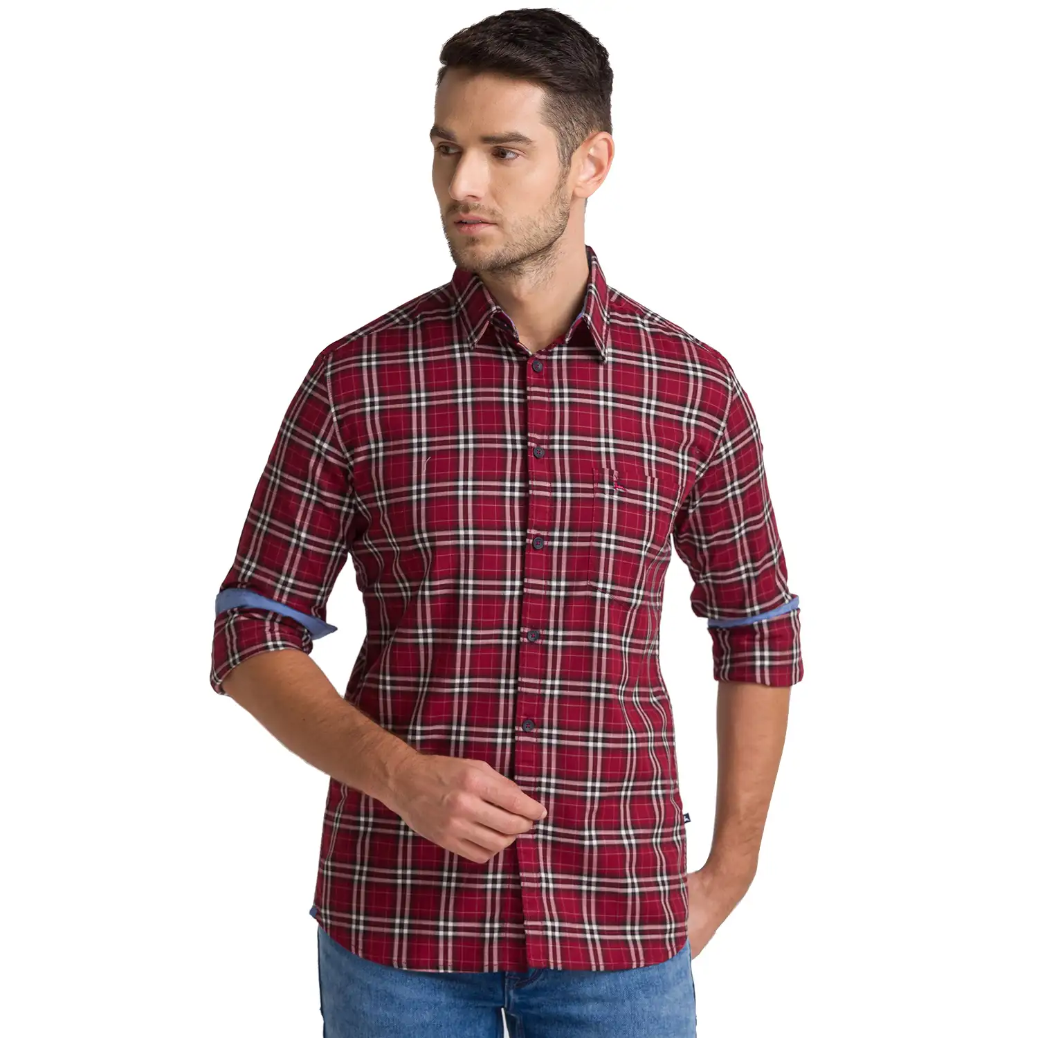Men Red Slim Fit Checks Cotton Full Sleeve Shirts