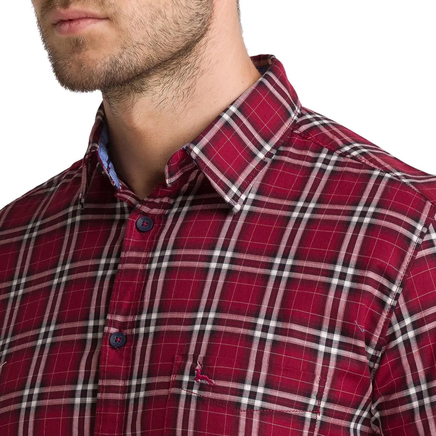 Men Red Slim Fit Checks Cotton Full Sleeve Shirts - Image 6