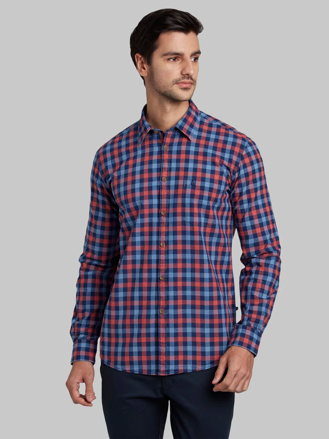 Men Red Slim Fit Checks Cotton Full Sleeve Shirts
