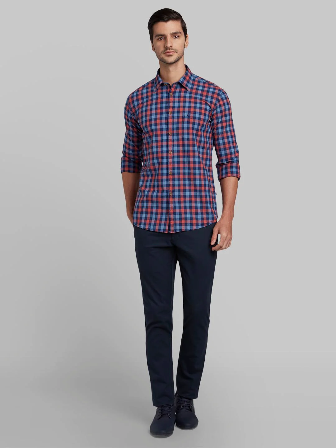 Men Red Slim Fit Checks Cotton Full Sleeve Shirts - Image 5