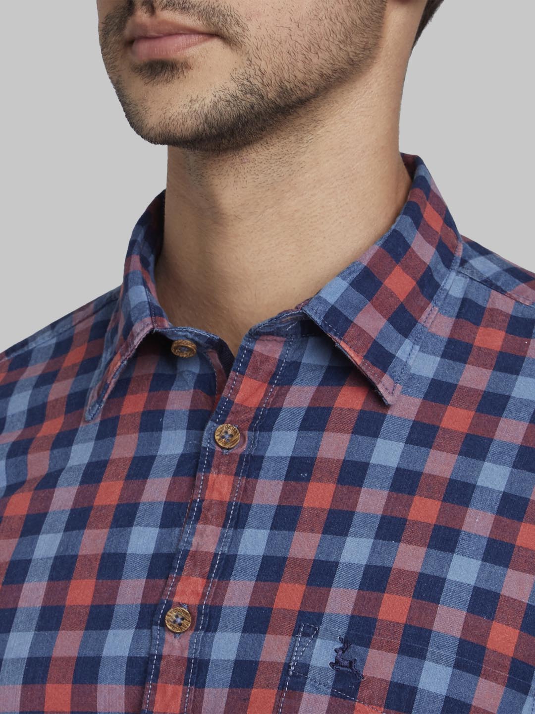 Men Red Slim Fit Checks Cotton Full Sleeve Shirts - Image 6