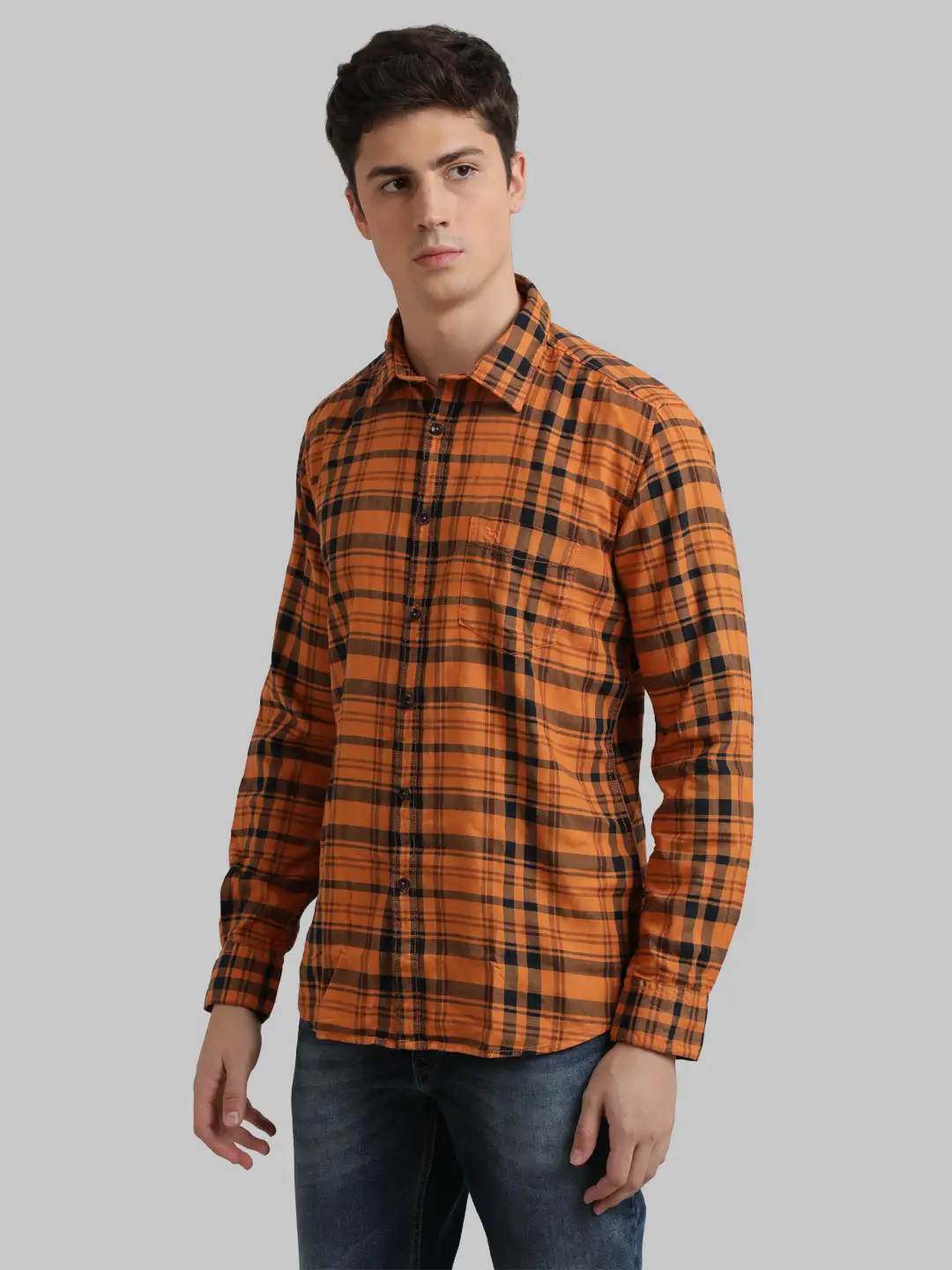 Men Red Slim Fit Checks Cotton Full Sleeve Shirts - Image 3