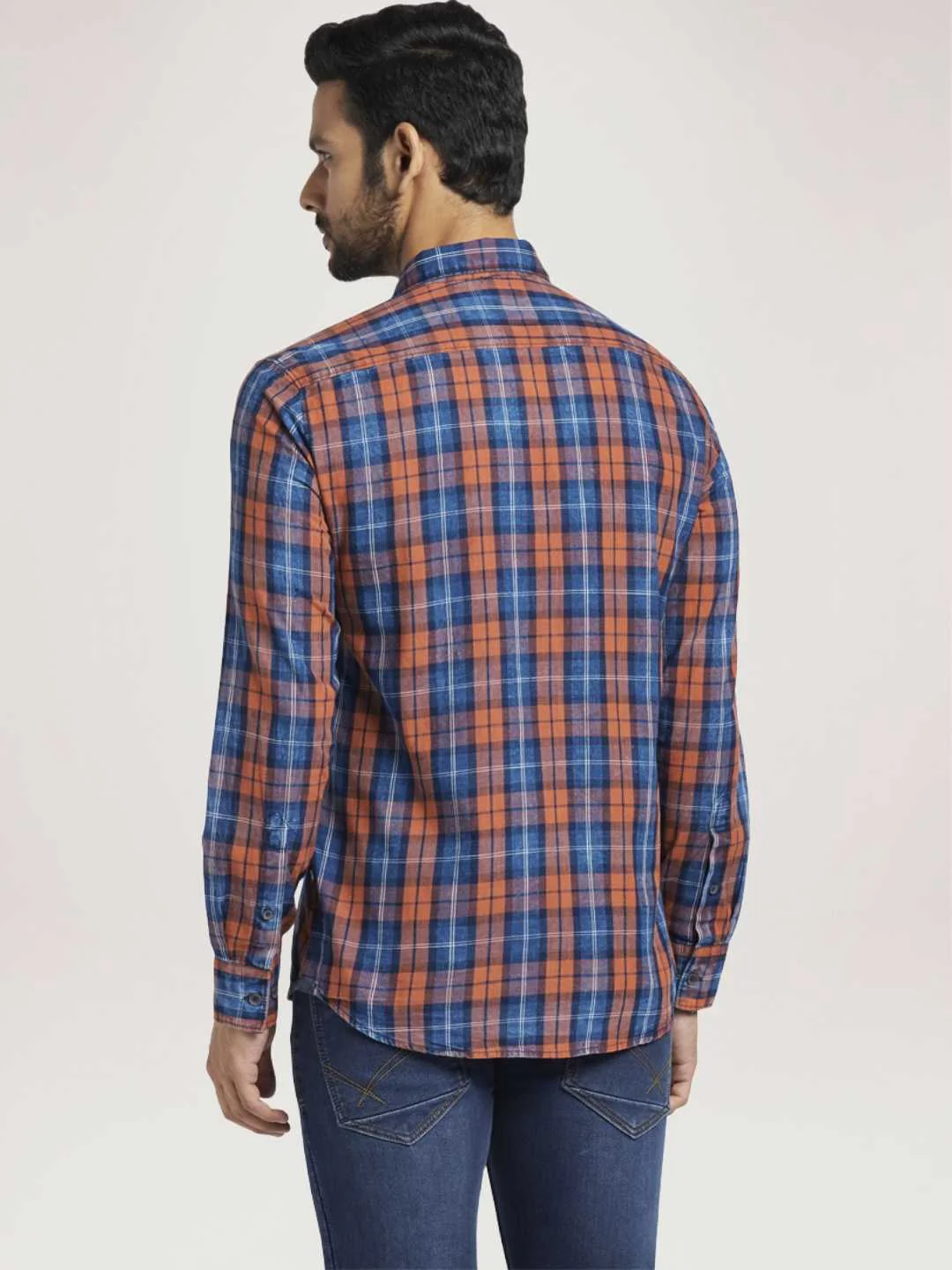 Men Red Slim Fit Checks Cotton Full Sleeve Shirts - Image 3