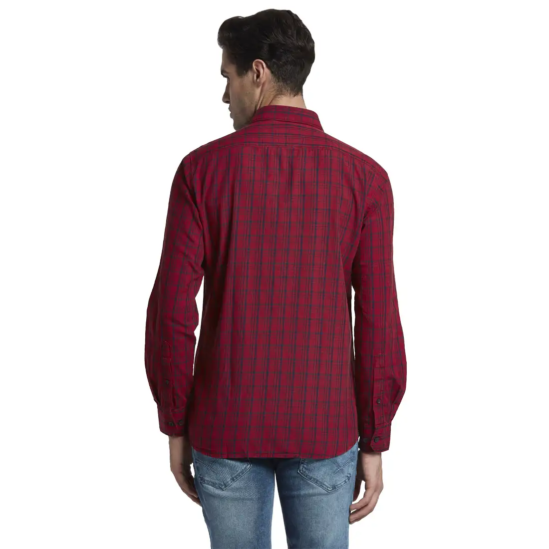 Men Red Slim Fit Checks Cotton Full Sleeve Shirts - Image 4