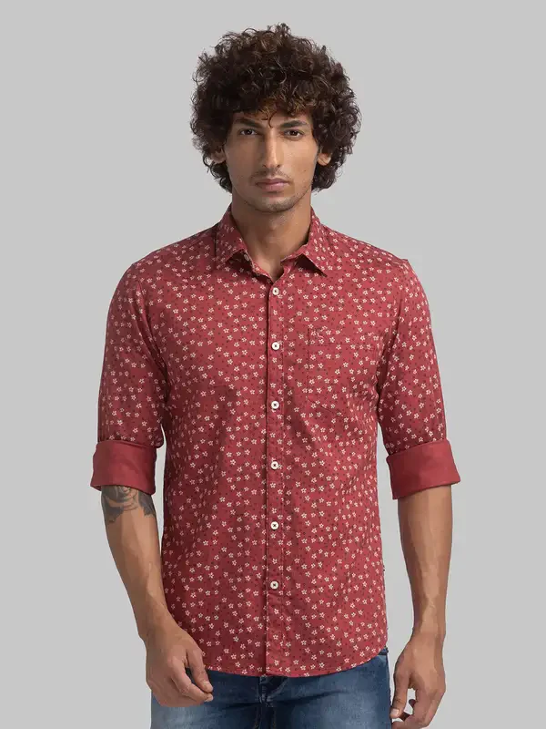 Men Red Slim Fit Checks Cotton Full Sleeve Shirts