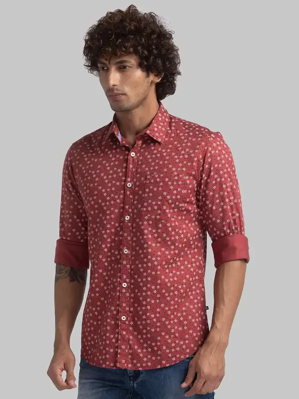 Men Red Slim Fit Checks Cotton Full Sleeve Shirts - Image 3