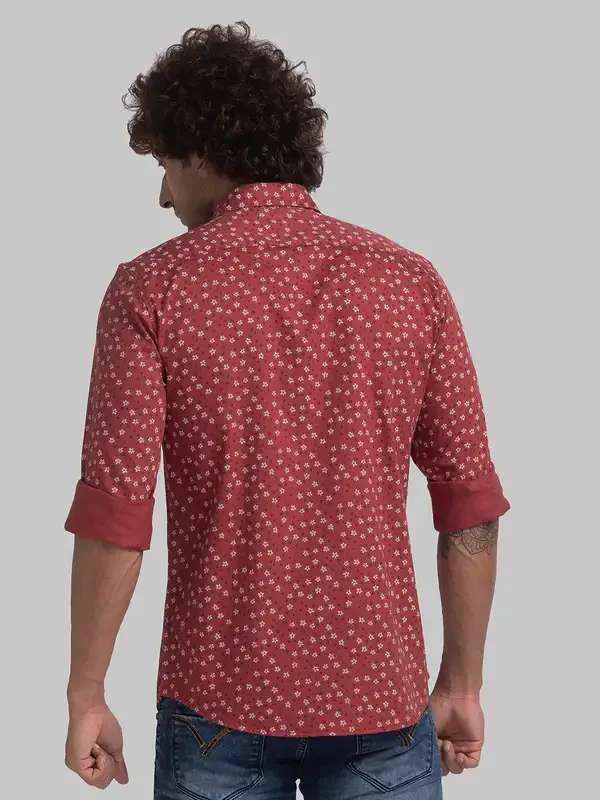 Men Red Slim Fit Checks Cotton Full Sleeve Shirts - Image 4
