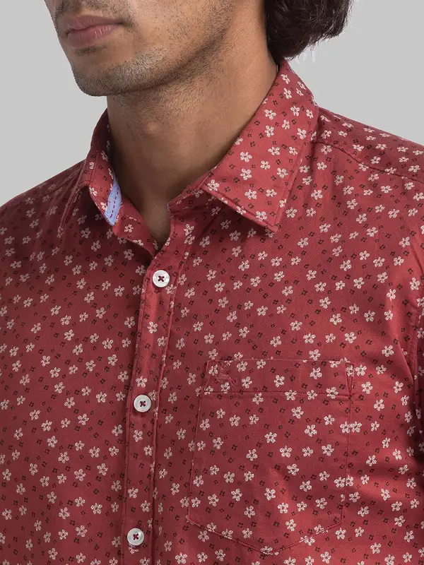 Men Red Slim Fit Checks Cotton Full Sleeve Shirts - Image 6