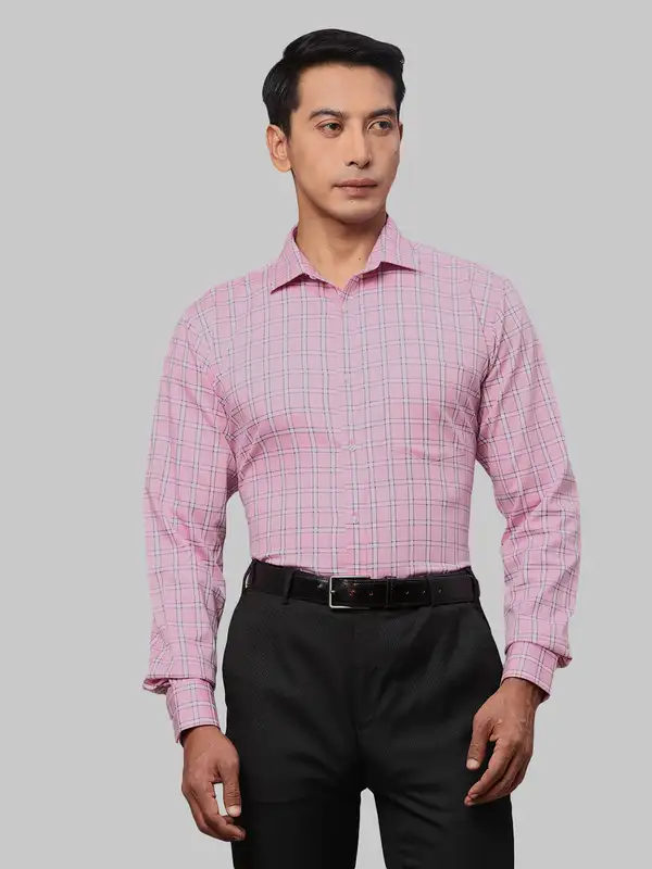 Park Avenue Men Pink Checks Slim Fit Cotton Formal Shirt