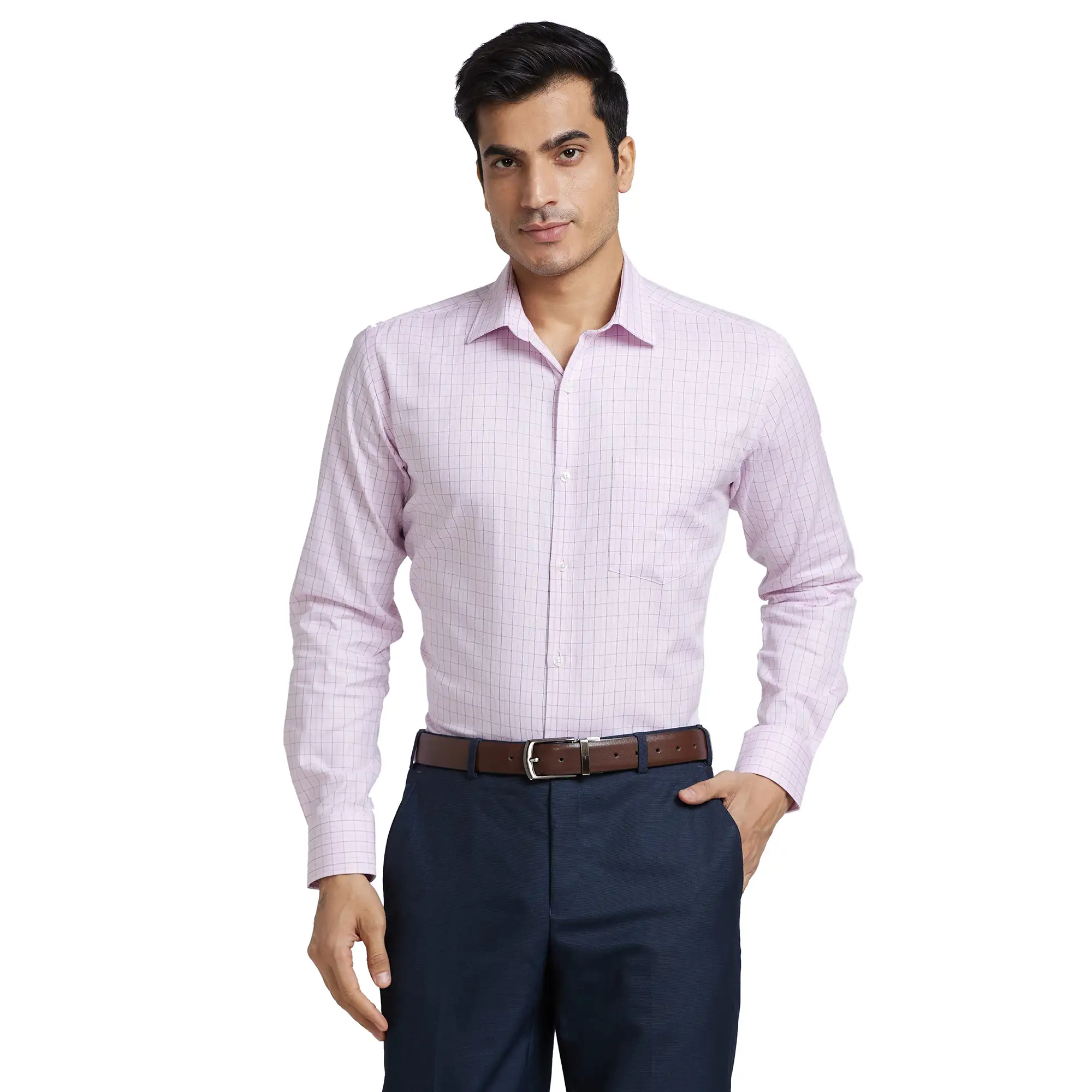 Park Avenue Men Pink Checks Slim Fit Cotton Formal Shirt