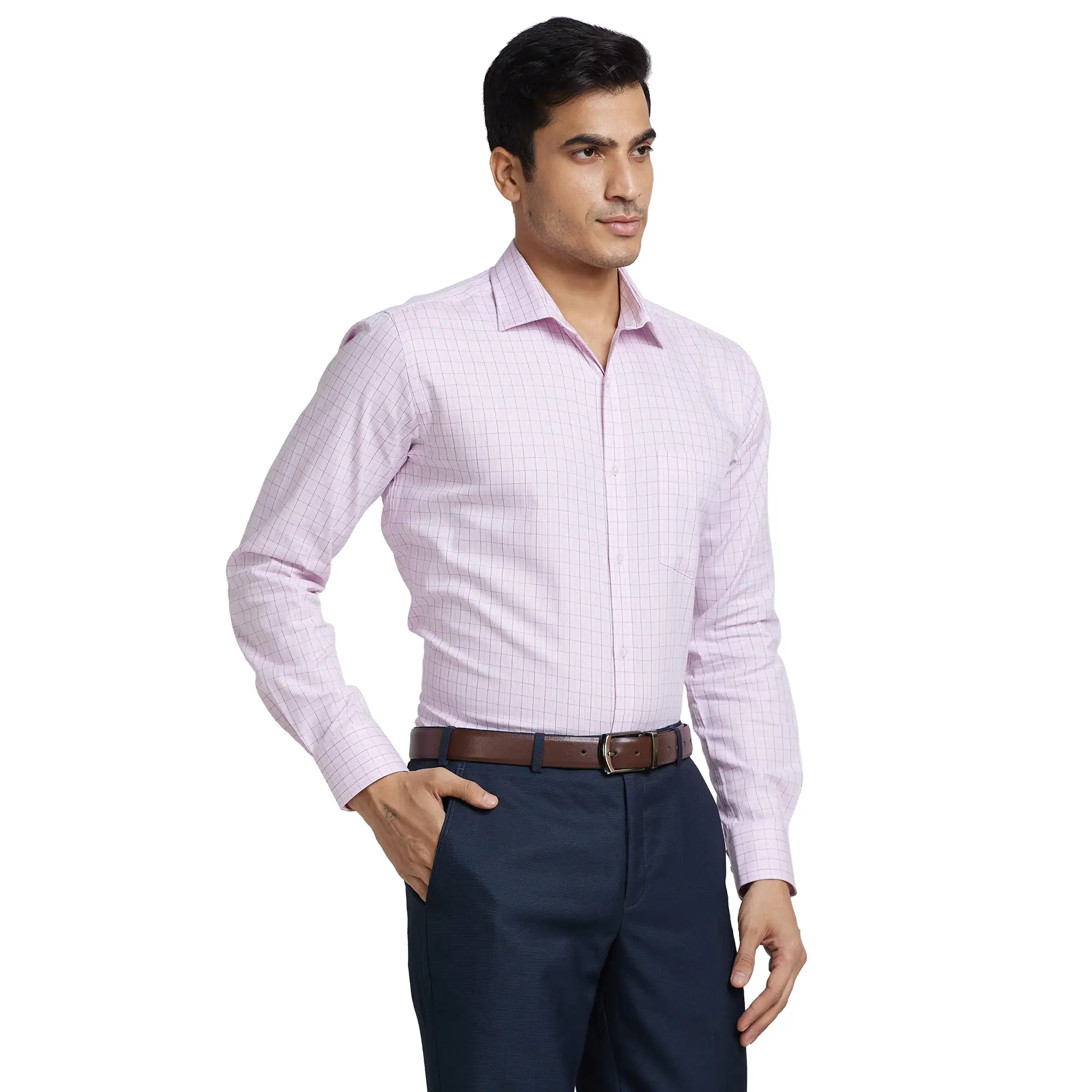 Park Avenue Men Pink Checks Slim Fit Cotton Formal Shirt - Image 2