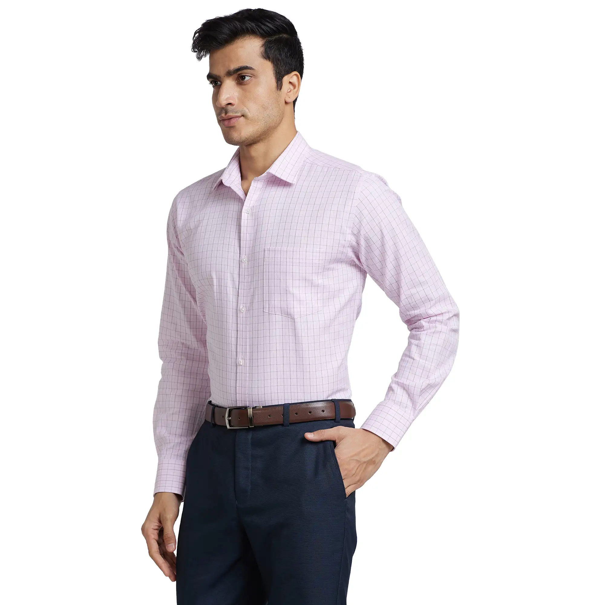 Park Avenue Men Pink Checks Slim Fit Cotton Formal Shirt - Image 3