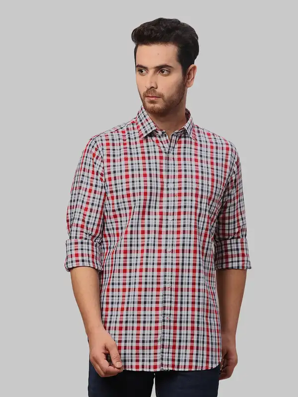 Men Red Slim Fit Checks Cotton Shirts