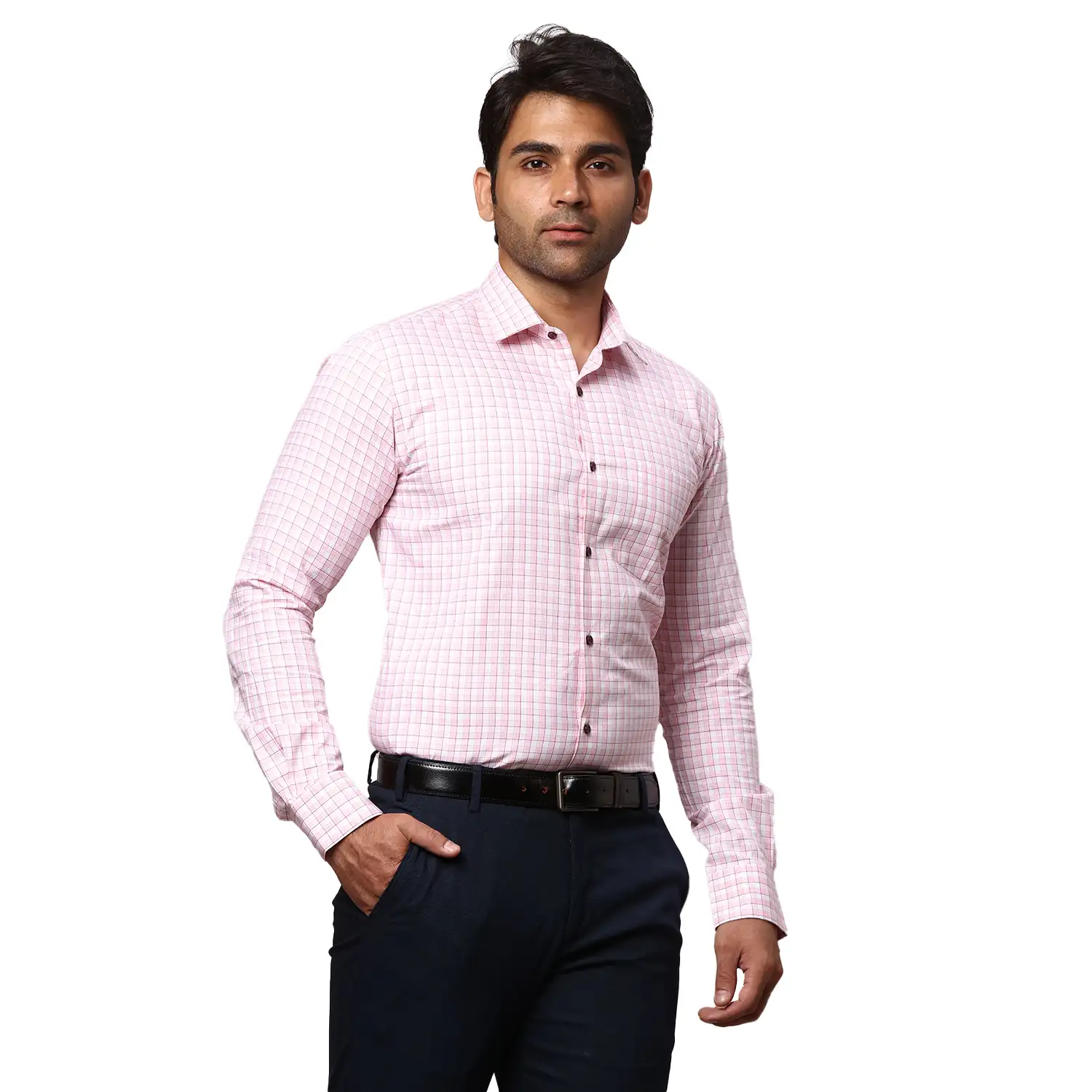 Park Avenue Men Pink Checks Slim Fit Cotton Formal Shirt - Image 2