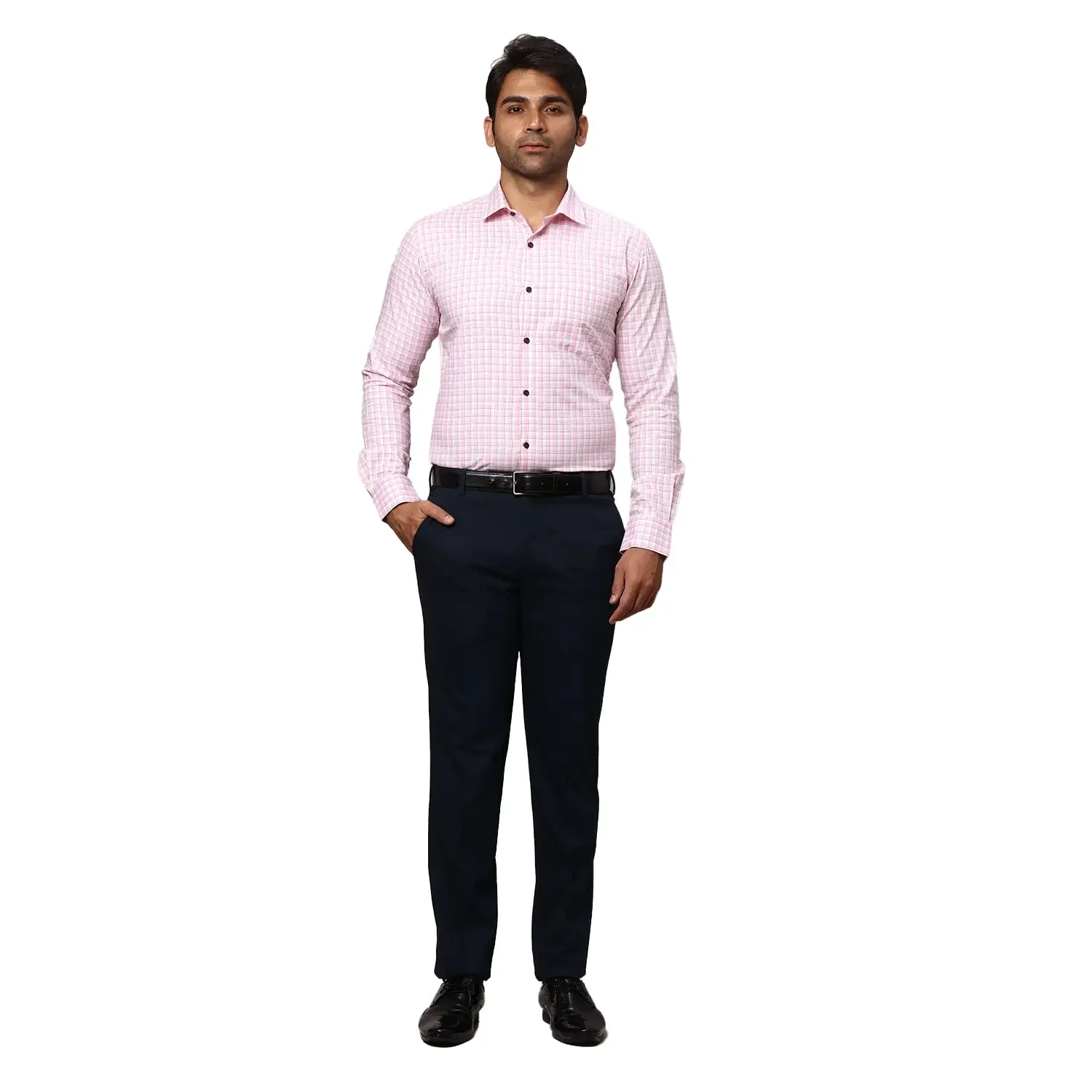 Park Avenue Men Pink Checks Slim Fit Cotton Formal Shirt - Image 5