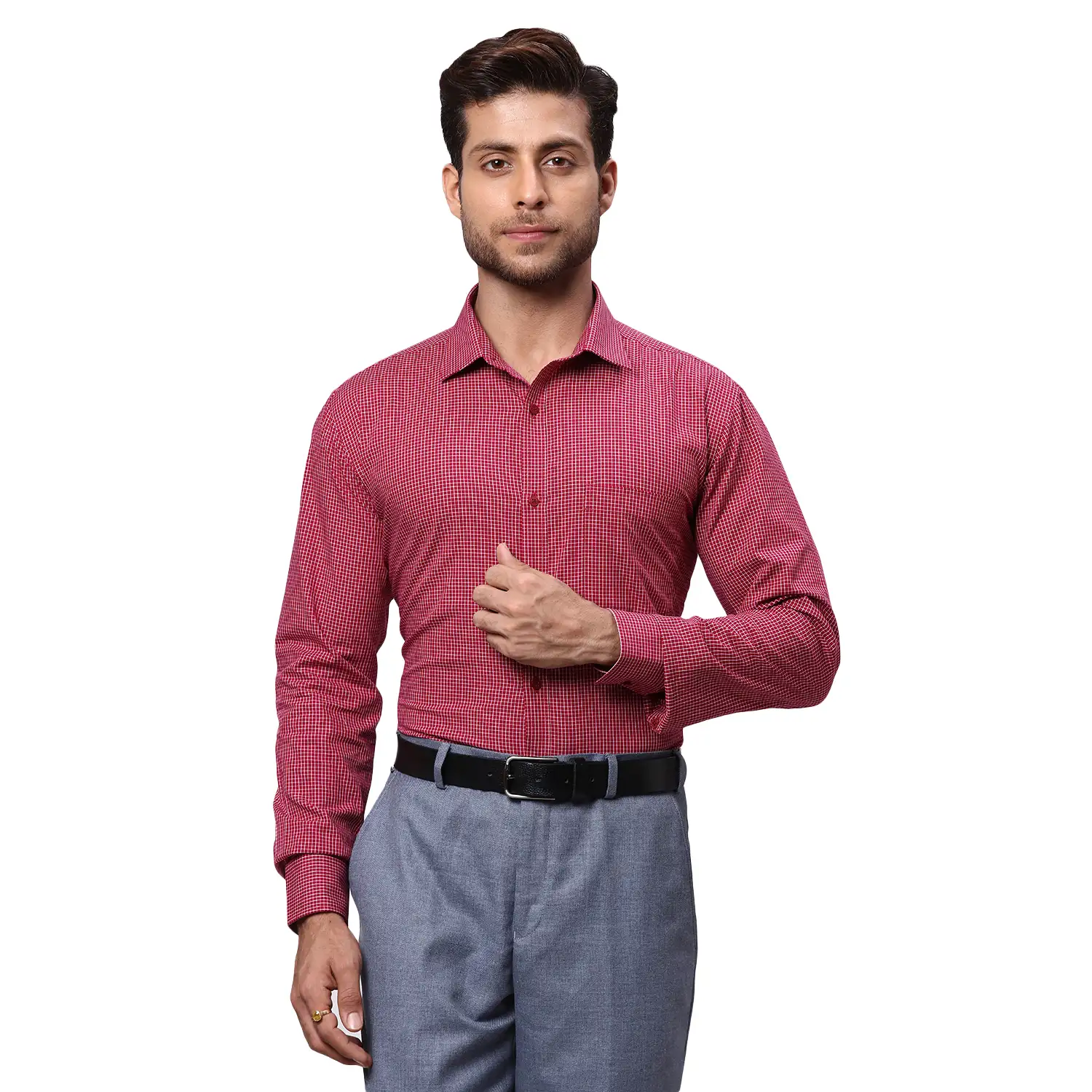 Park Avenue Men Red Slim Fit Checks Cotton Formal Shirt