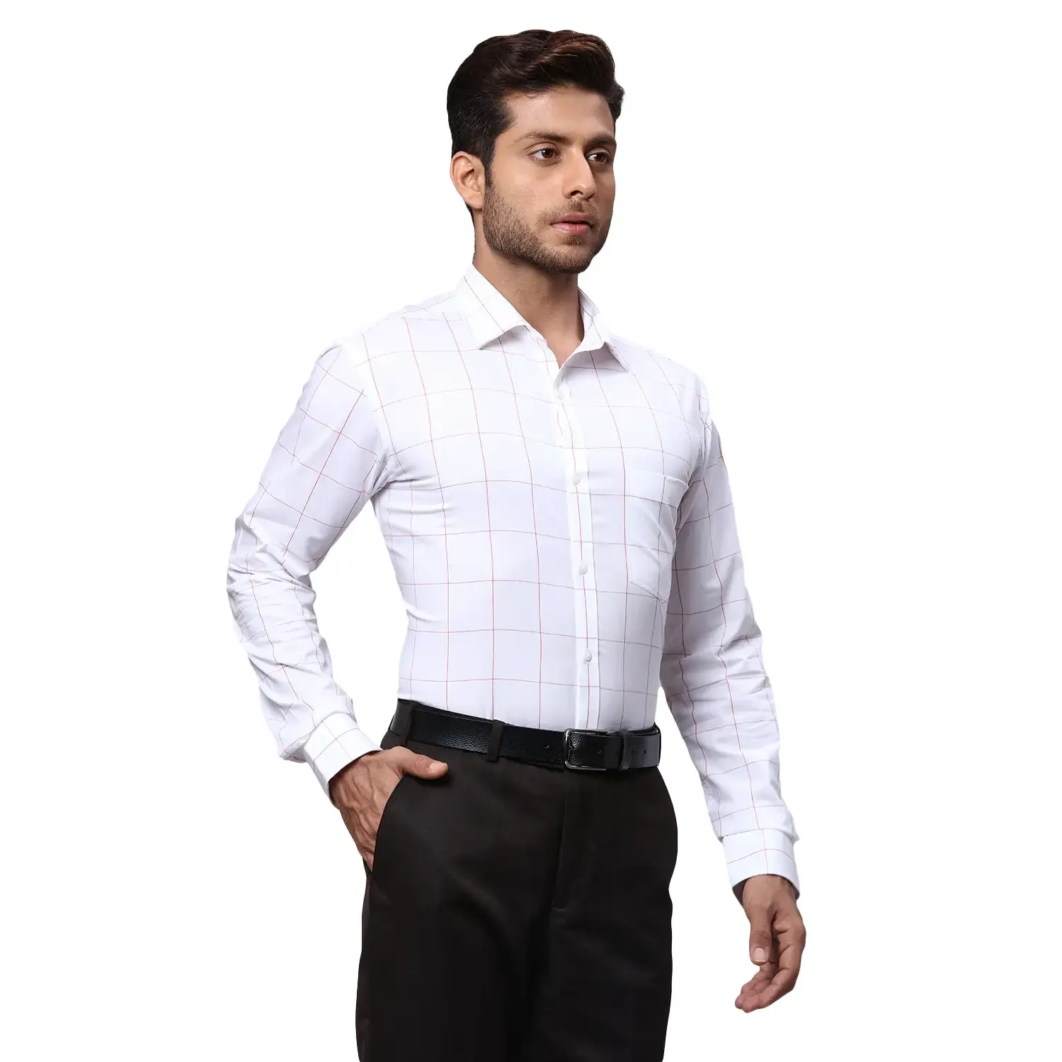 Men Red Slim Fit Checks Cotton Shirts - Image 2