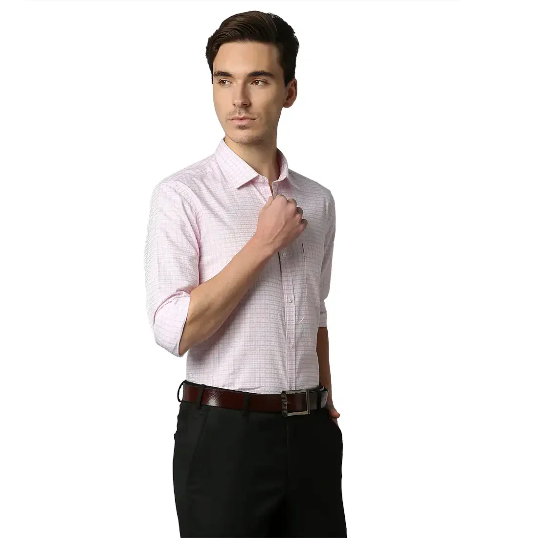 Men Red Slim Fit Checks Cotton Shirts - Image 2