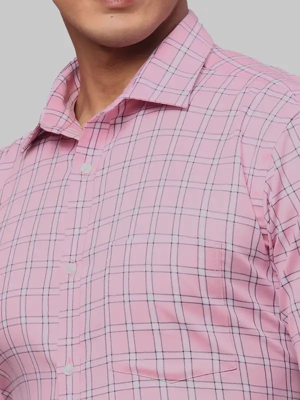 Park Avenue Men Pink Checks Slim Fit Cotton Formal Shirt - Image 7