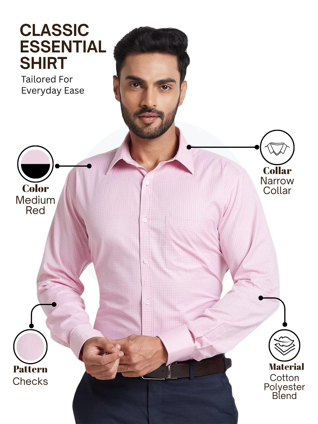 Park Avenue Men Pink Slim Fit Checks Formal Shirt - Image 4