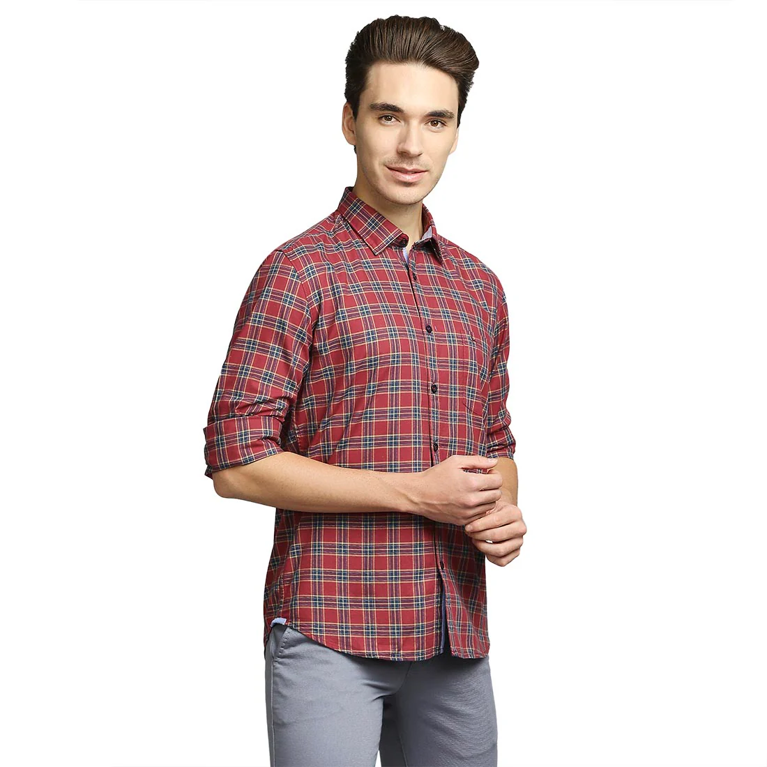 Men Red Slim Fit Cotton Full Sleeve Shirts - Image 2