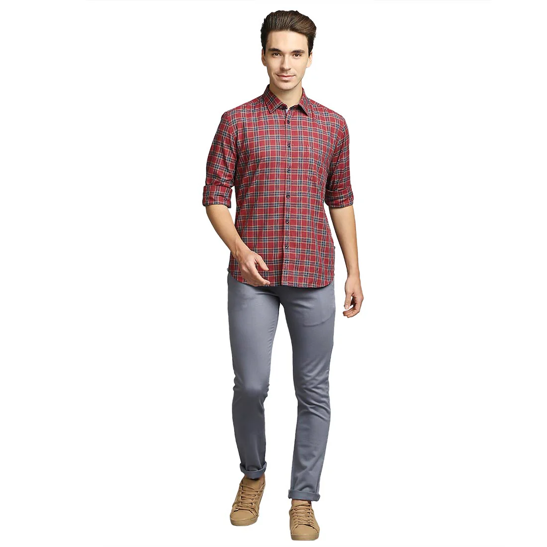Men Red Slim Fit Cotton Full Sleeve Shirts - Image 5