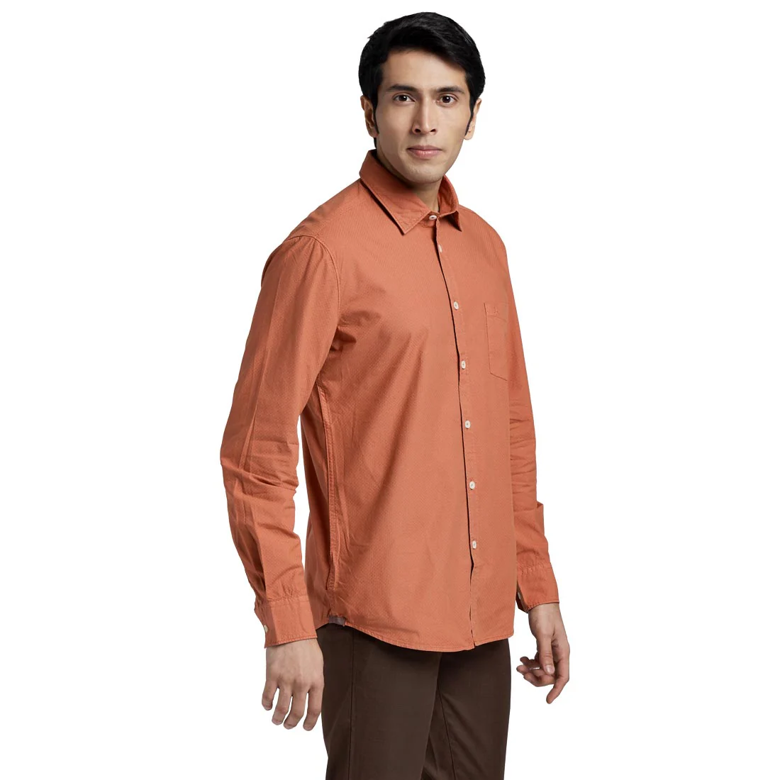 Parx Men Brown Dobby Slim Fit Cotton Casual Shirt - Image 2