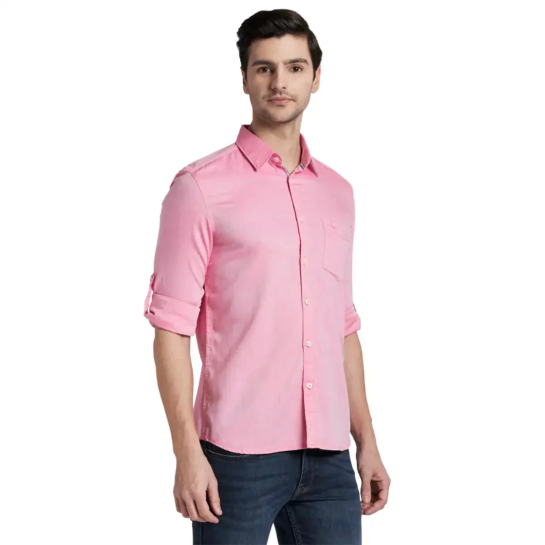 Men Red Slim Fit Oxford Cotton Full Sleeve Shirts - Image 2