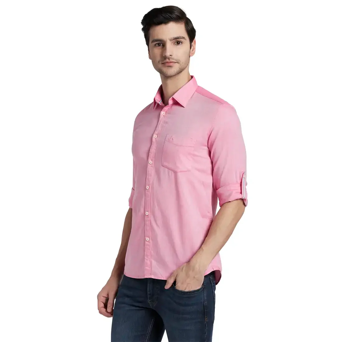 Men Red Slim Fit Oxford Cotton Full Sleeve Shirts - Image 3