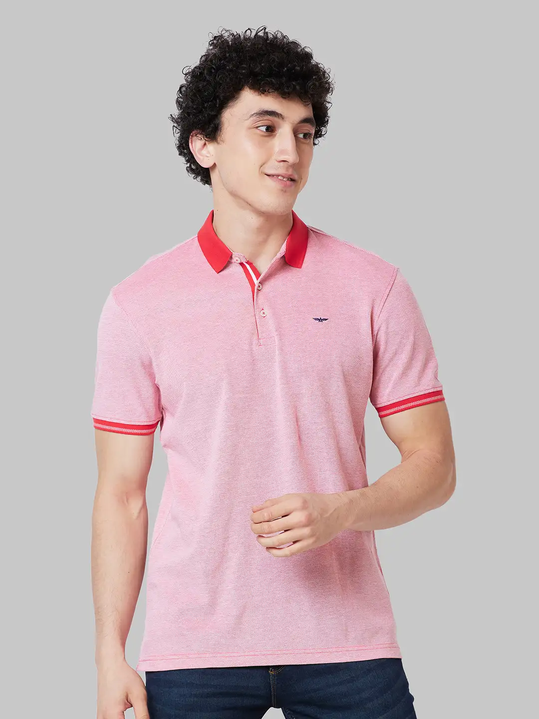 Men Red Slim Fit Pique� Cotton Round Neck Collar Polo T-Shirt