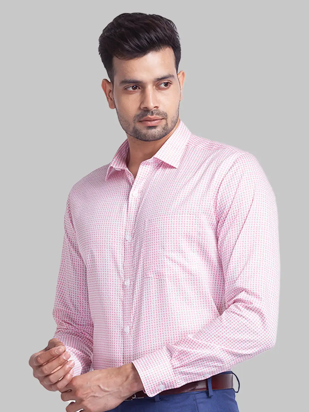 Park Avenue Men Pink Printed Slim Fit Cotton Formal Shirt - Image 3