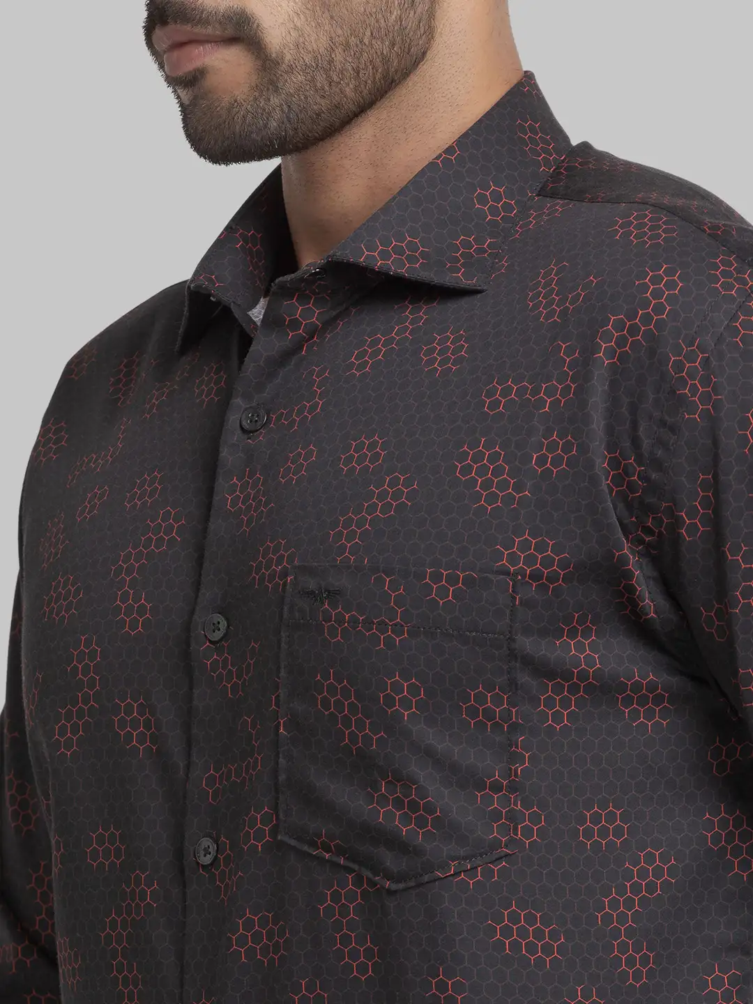 Men Red Slim Fit Print Cotton Cut Away Collar Shirts - Image 6