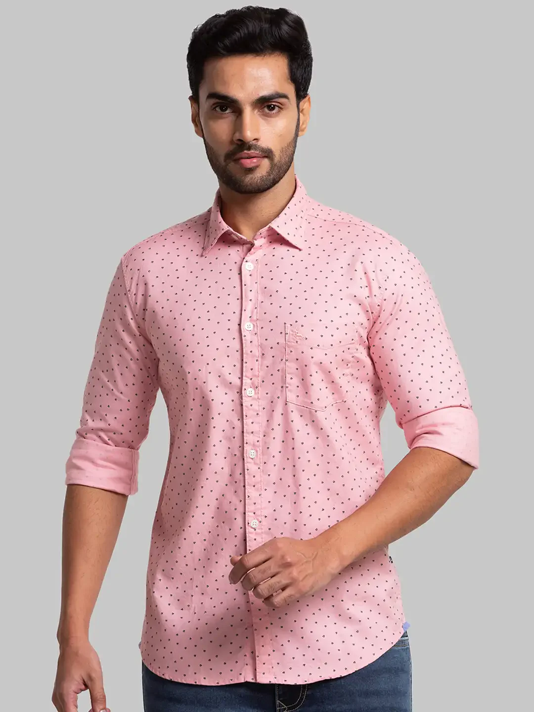 Parx Men Pink Printed Slim Fit Cotton Casual Shirt