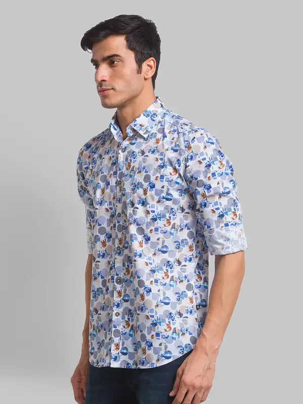 Parx Men Blue Printed Slim Fit Cotton Casual Shirt - Image 3