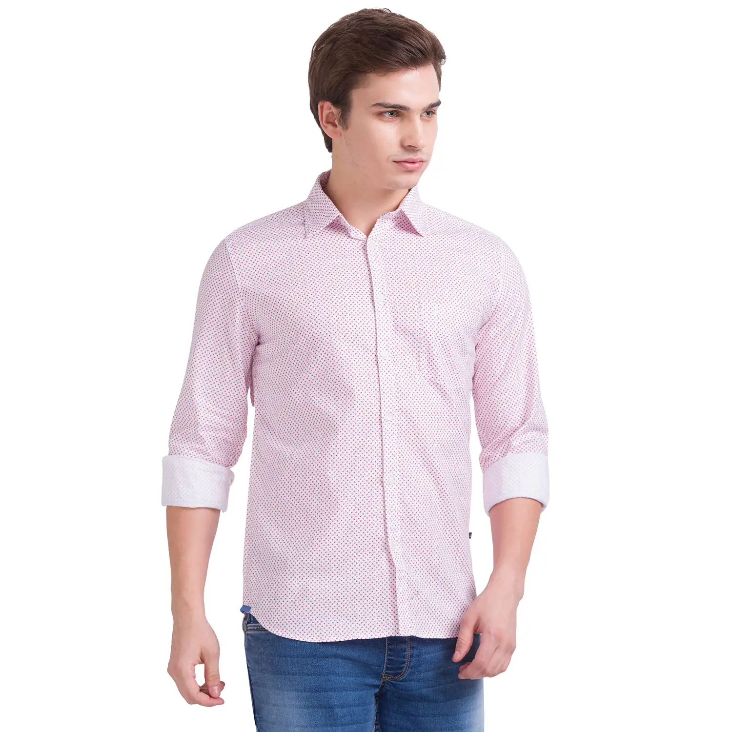 Men Red Slim Fit Print Cotton Full Sleeve Shirts - Image 2