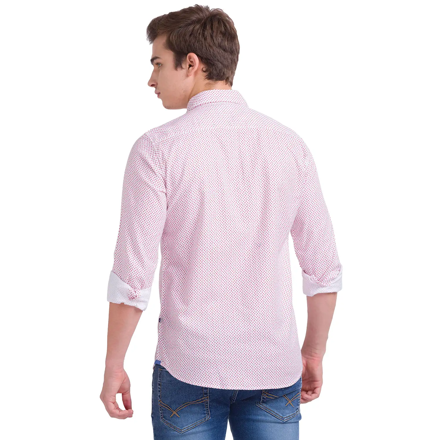 Men Red Slim Fit Print Cotton Full Sleeve Shirts - Image 4