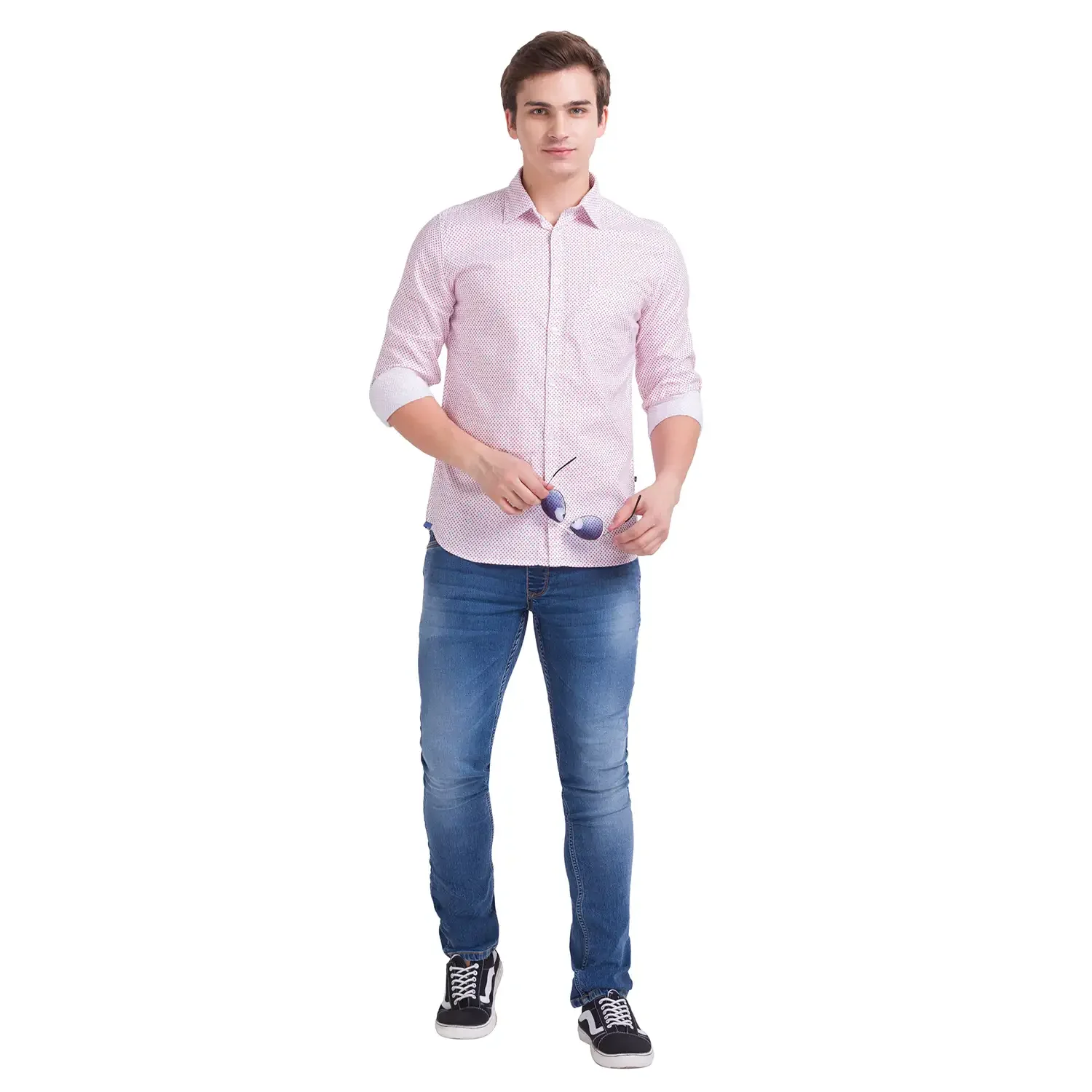 Men Red Slim Fit Print Cotton Full Sleeve Shirts - Image 5