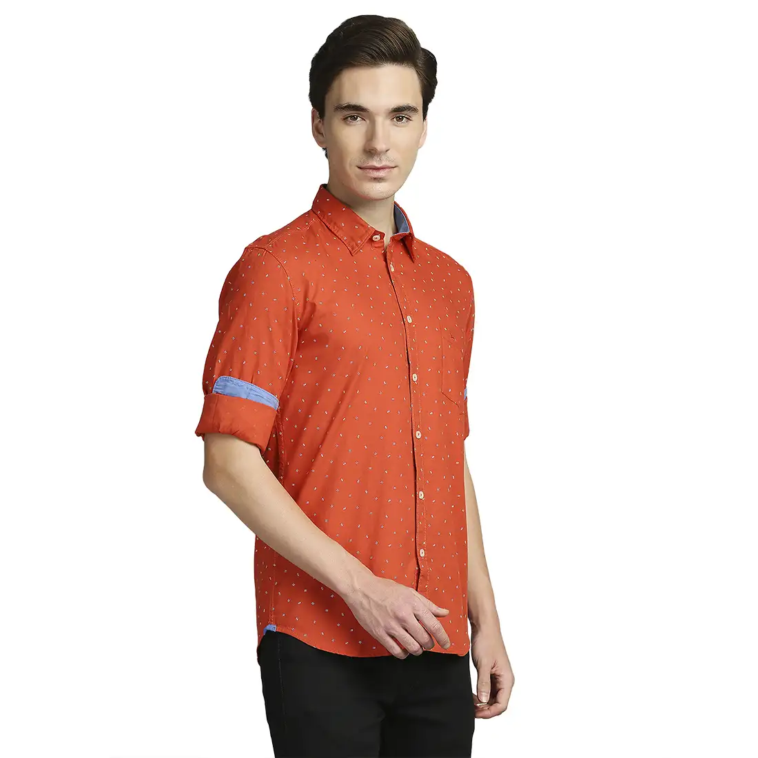 Parx Men Orange Printed Slim Fit Cotton Casual Shirt - Image 2