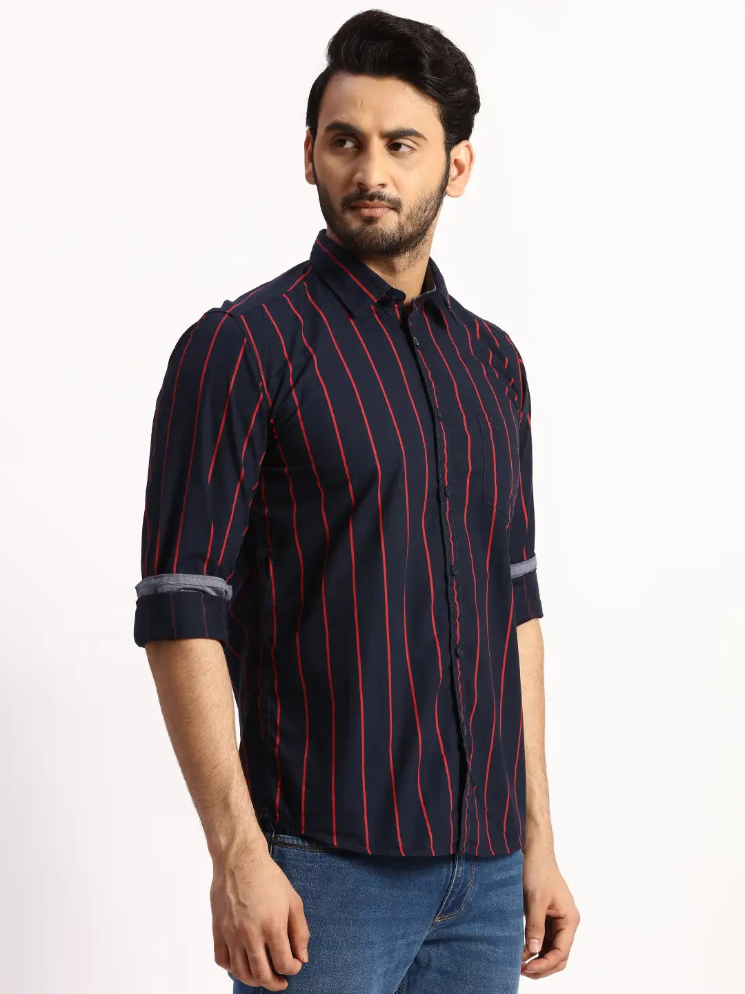 Men Red Slim Fit Print Cotton Full Sleeve Shirts - Image 2