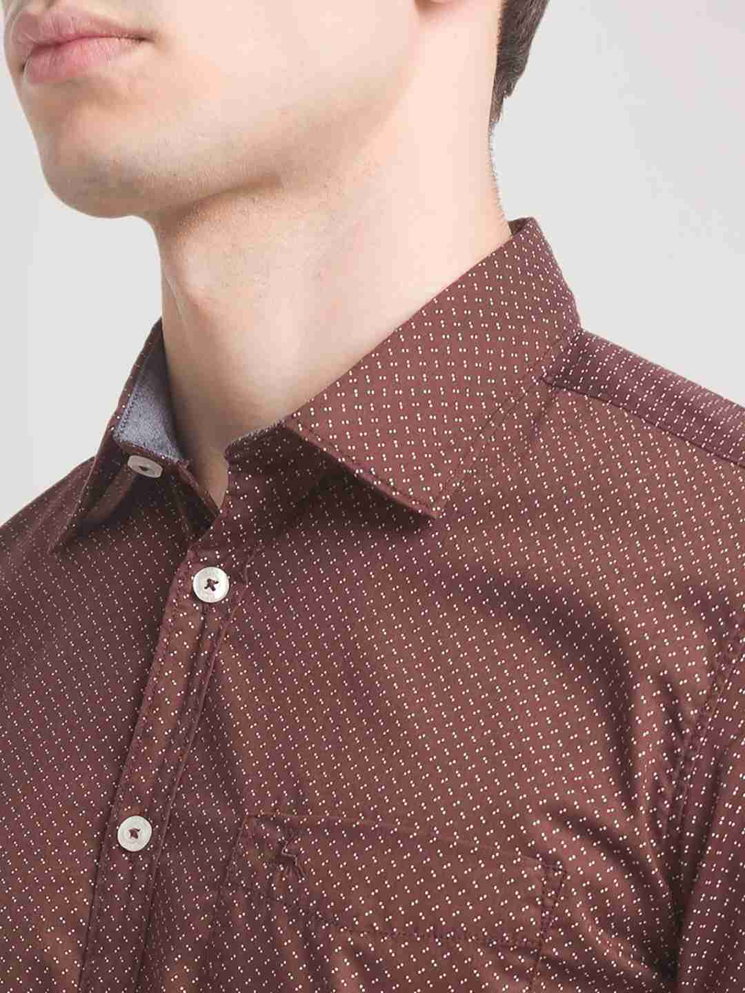 Men Red Slim Fit Print Cotton Full Sleeve Shirts