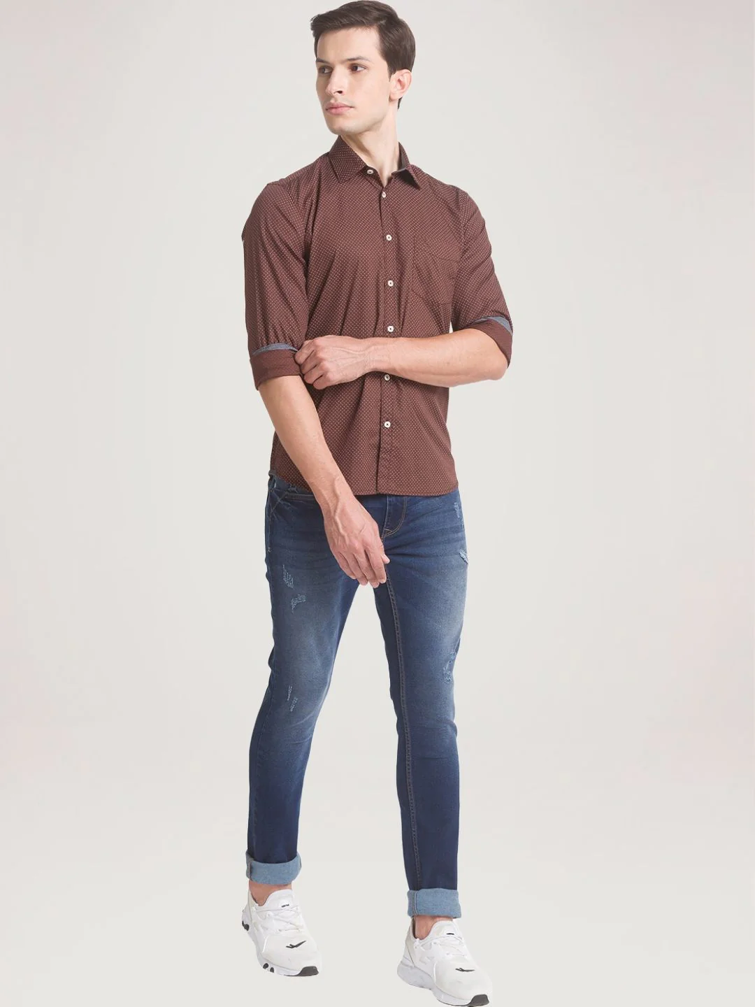 Men Red Slim Fit Print Cotton Full Sleeve Shirts - Image 2