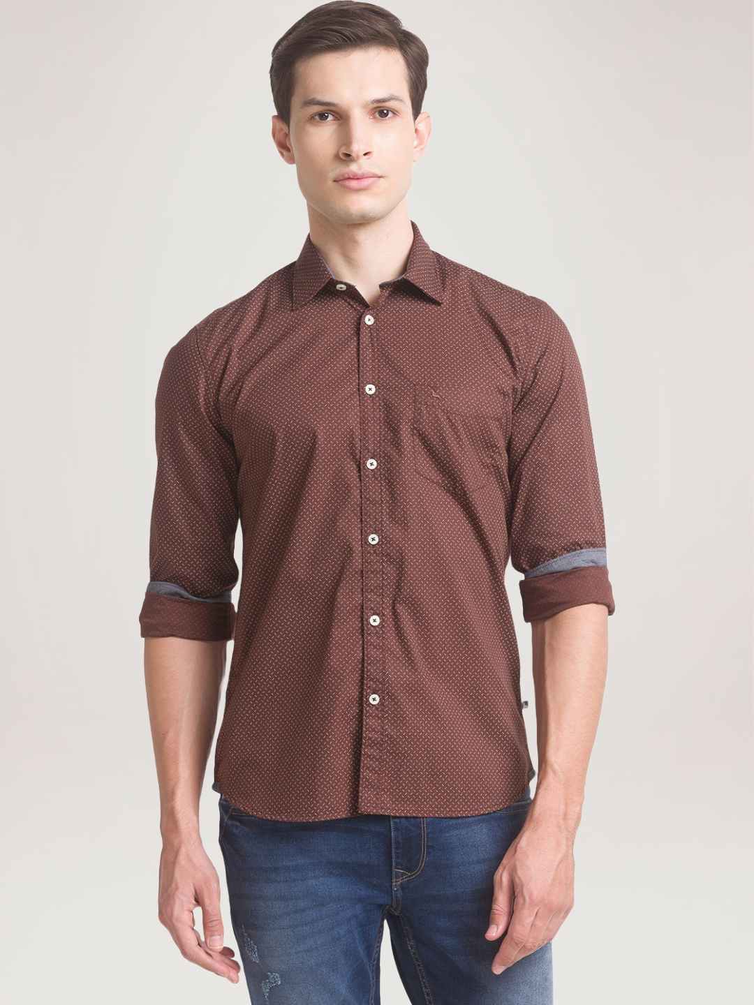 Men Red Slim Fit Print Cotton Full Sleeve Shirts - Image 6