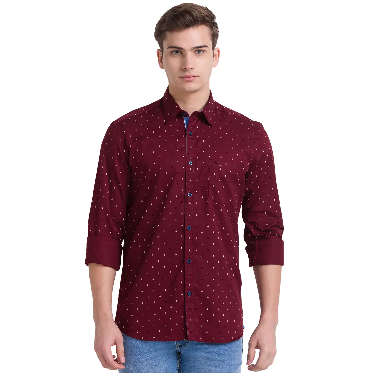 Men Red Slim Fit Print Cotton Full Sleeve Shirts