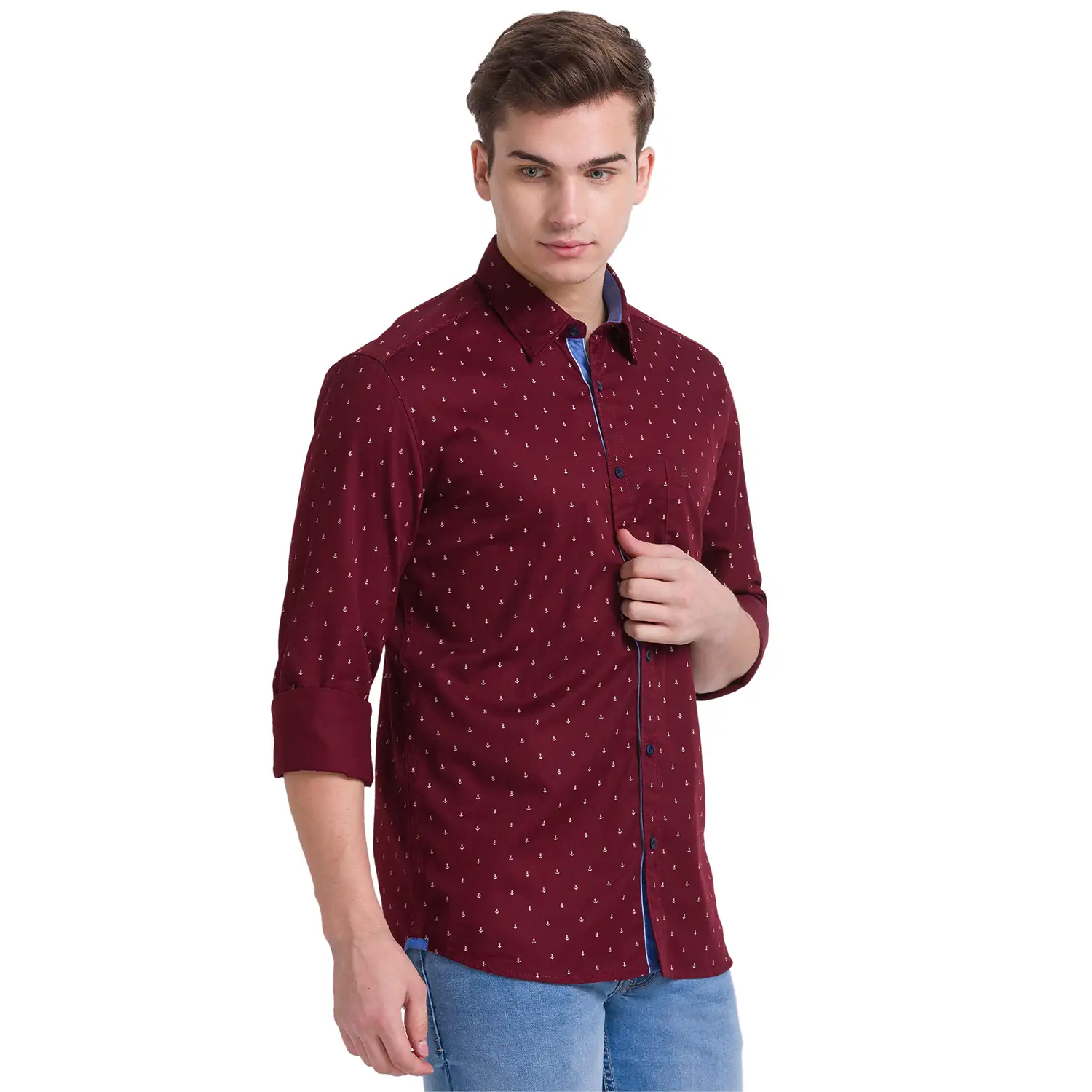 Men Red Slim Fit Print Cotton Full Sleeve Shirts - Image 2