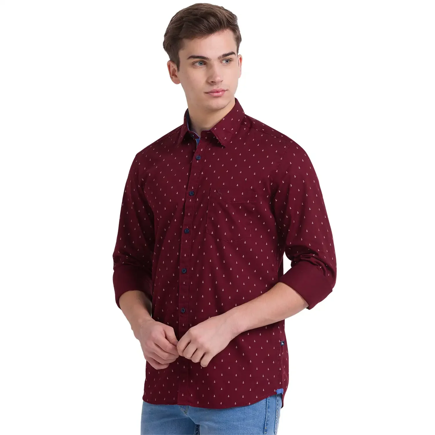 Men Red Slim Fit Print Cotton Full Sleeve Shirts - Image 3